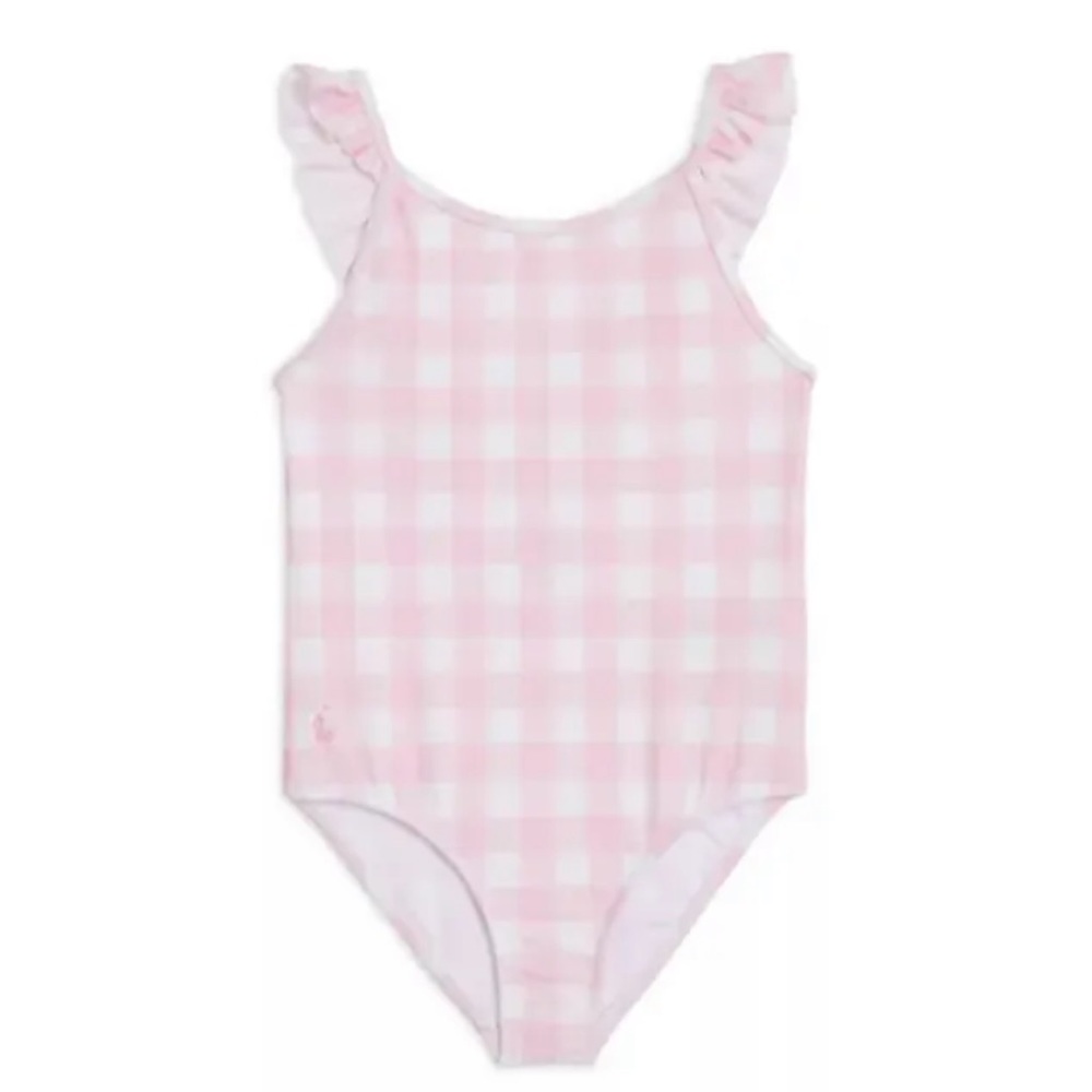 NWT Polo Ralph Lauren Girls' Gingham Check Swimsuit - Little Kid Pink $60